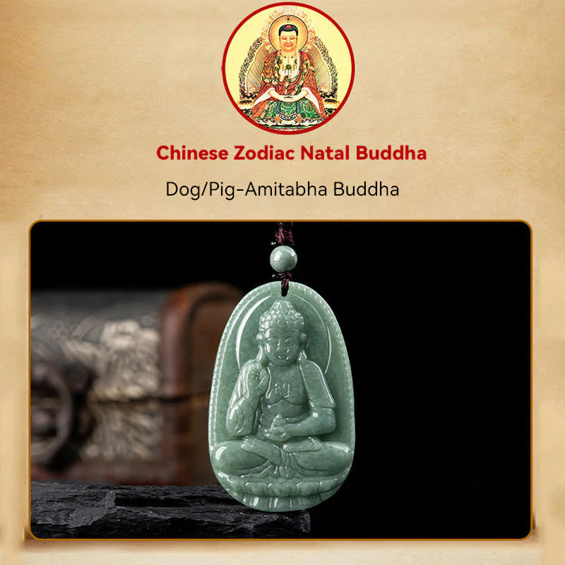 Buddha Stones Chinese Zodiac Natal Buddha Natural Jade Wealth Prosperity Necklace Pendant (Extra 30% Off | USE CODE: FS30)