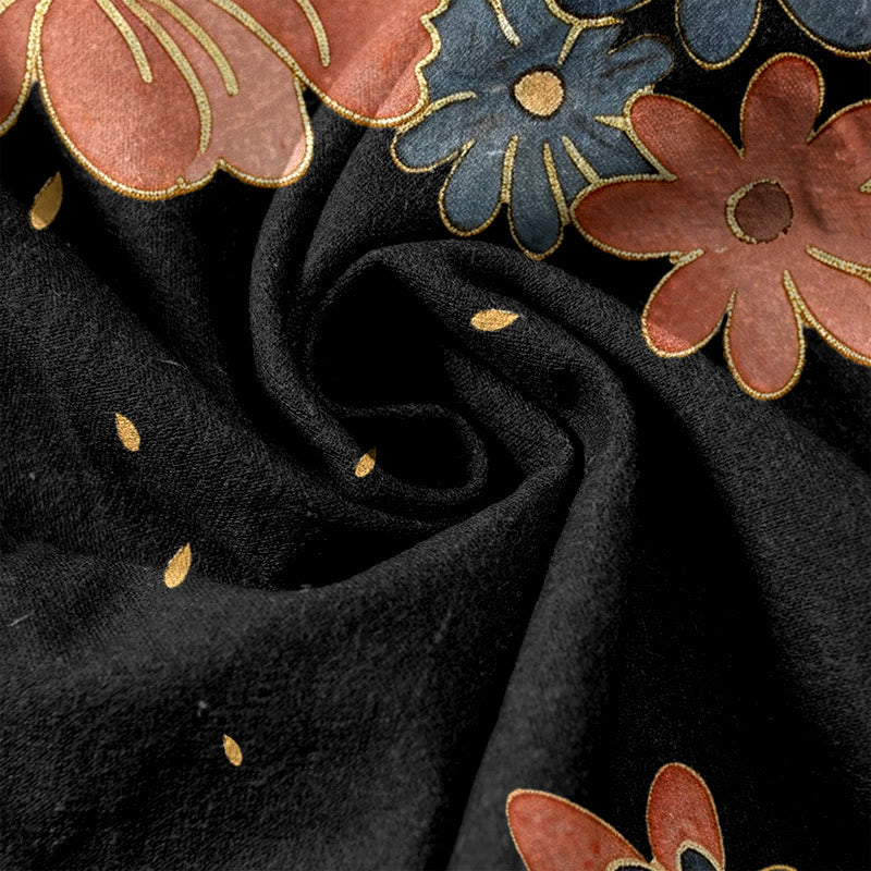 Buddha Stones Pure Cotton Cat Butterfly Pink Blossom Pattern Women's Elastic Waist Pants With Pockets