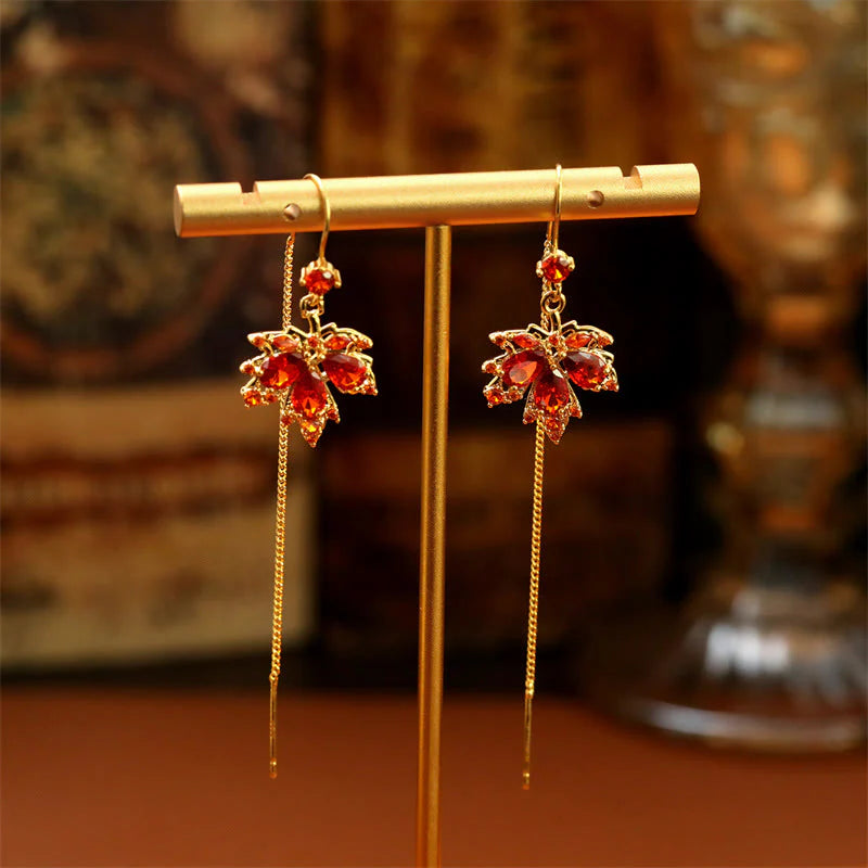 FREE Today: Luck and Self CareMaple Leaf Red Zircon Copper Drop Dangle Earrings