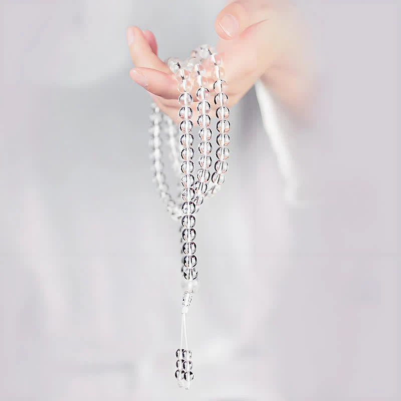 Buddha Stones 108 Clear Quartz Beads Protection Mala