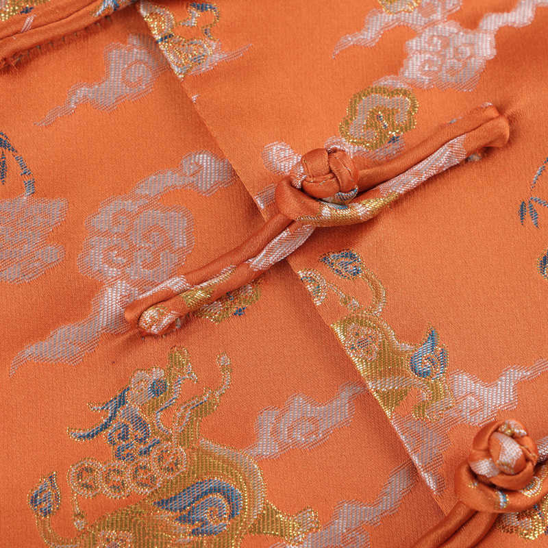 Buddha Stones Orange Kirin Auspicious Clouds Frog-Button Long Sleeve Men's Jacket With Pockets