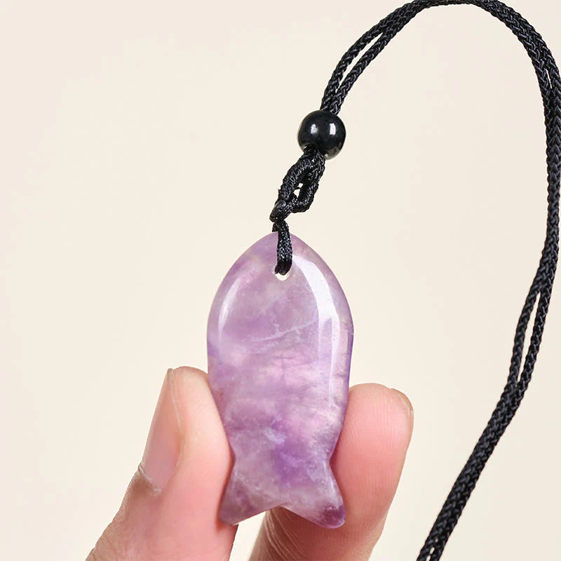 Buddha Stones Koi Fish Pink Crystal Indian Agate Amethyst Topaz Red Jasper Success Warmth Necklace Pendant