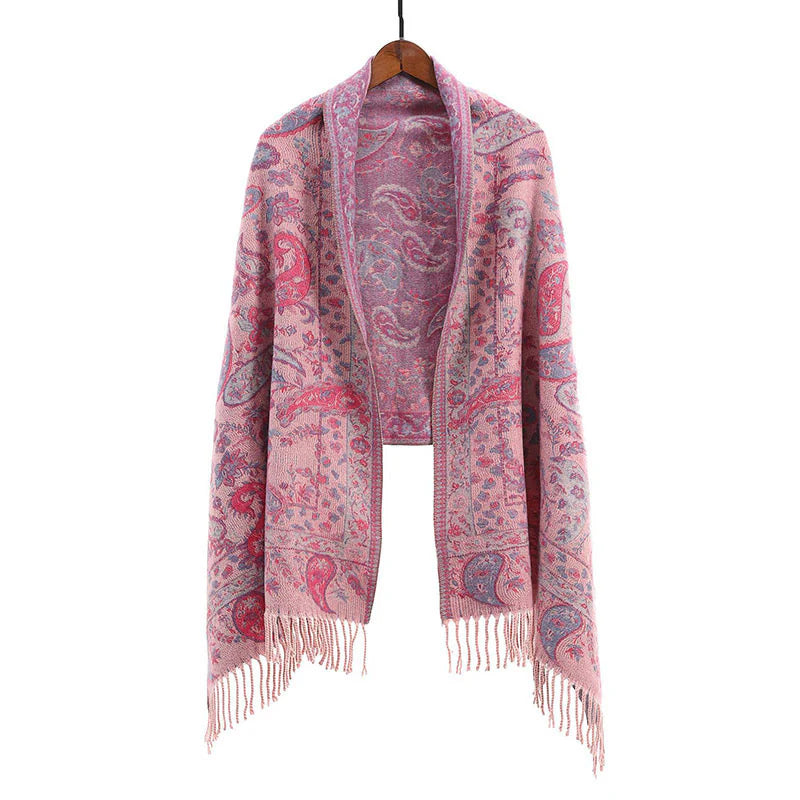 Buddha Stones Ethnic Embroidered Paisley Flowers Pattern Tassel Soft Scarf Shawl