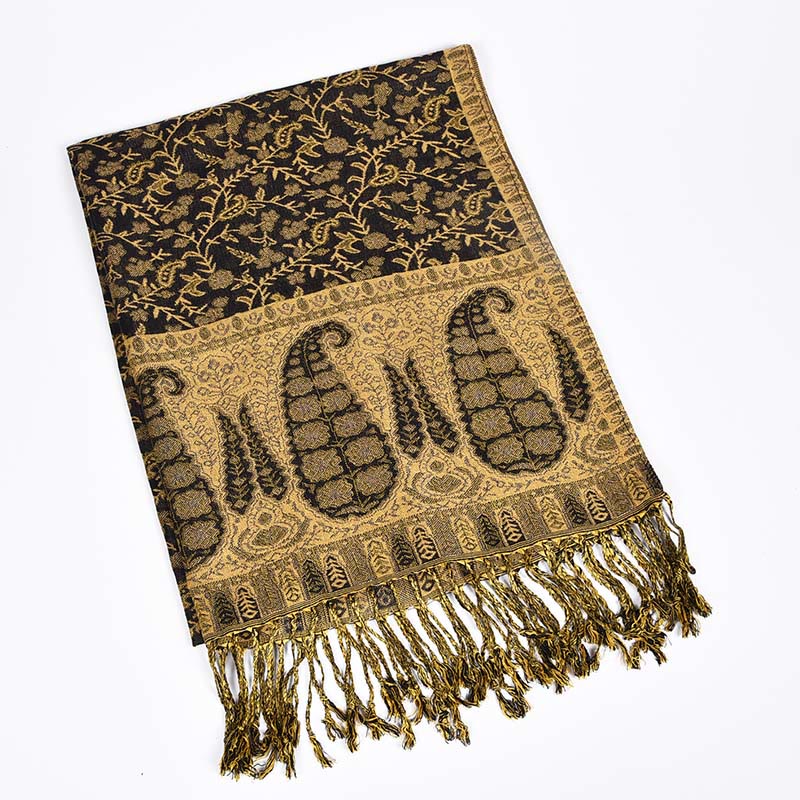 Buddha Stones Jacquard Color Contrast Patchwork Paisley Pattern Tassel Cozy Scarf Shawl