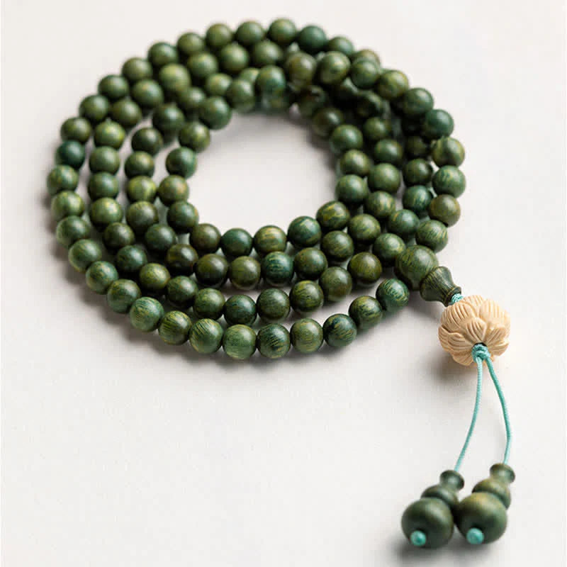 Buddha Stones 108 Mala Beads Green Sandalwood Boxwood Lotus Positive Bracelet (Extra 35% Off | USE CODE: FS35)