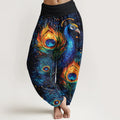 Buddha Stones Cotton Peacock Starry Sky Pattern Women's Elastic Waist Harem Pants