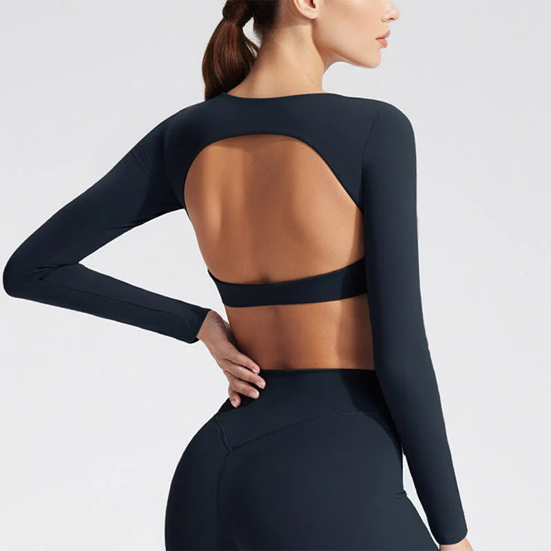 Buddha Stones Long Sleeve Backless Bra Sports Fitness Yoga Women's Tank Top