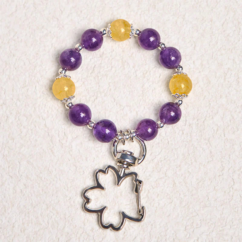 Buddha Stones Natural Amethyst Citrine Positive Key Chain Bag Hanging Decoration