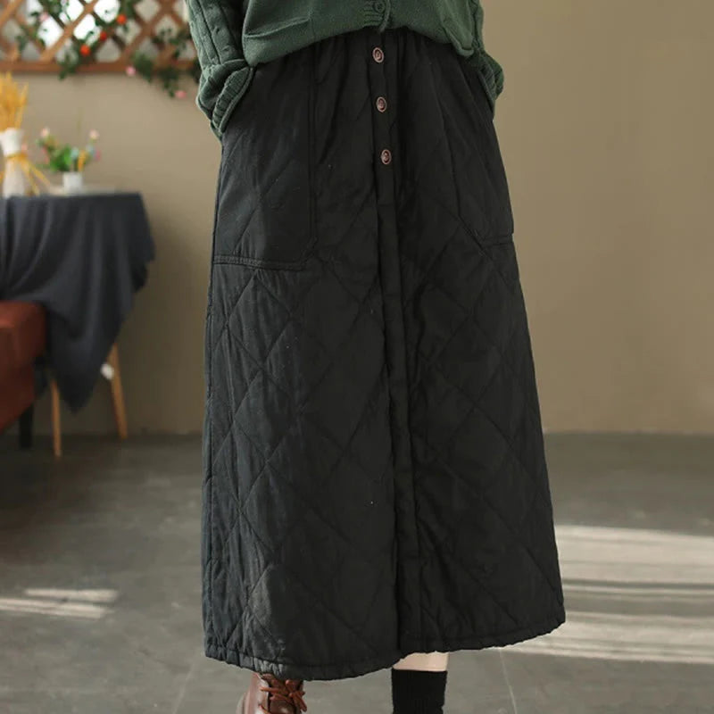 Buddha Stones Women's Plain Cotton Padded Thermal 7-8 Length Skirt With Pockets
