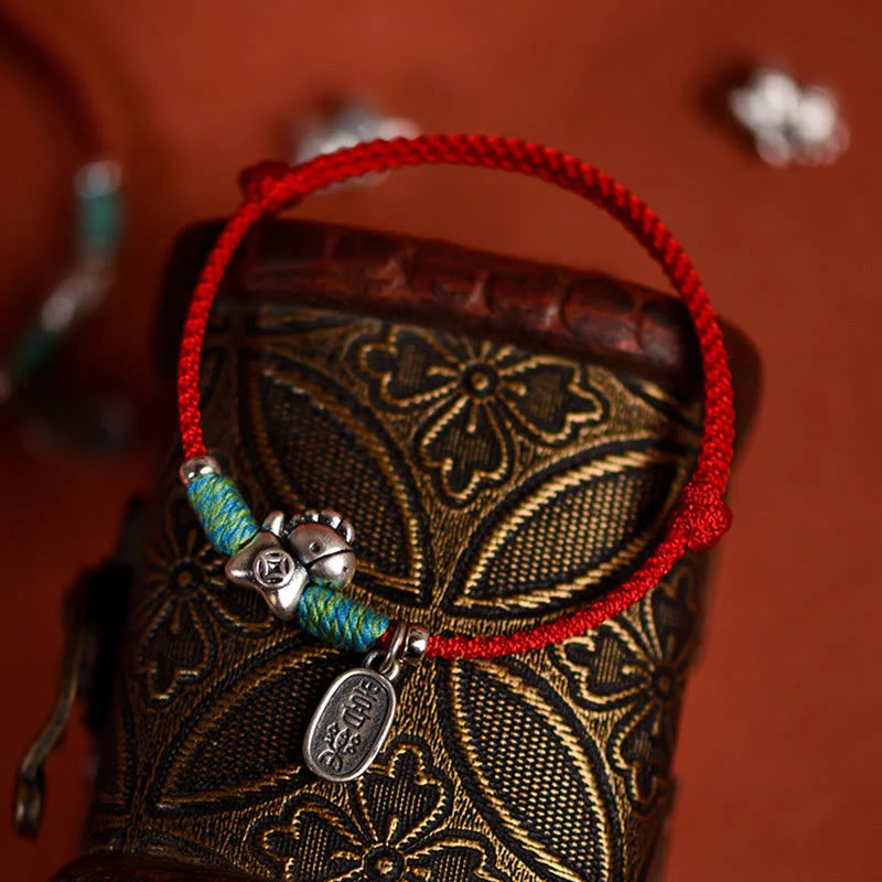 Buddha Stones 999 Sterling Silver Year Of The Horse 925 Sterling Silver Peace And Joy Charm String Braided Luck Bracelet Anklet