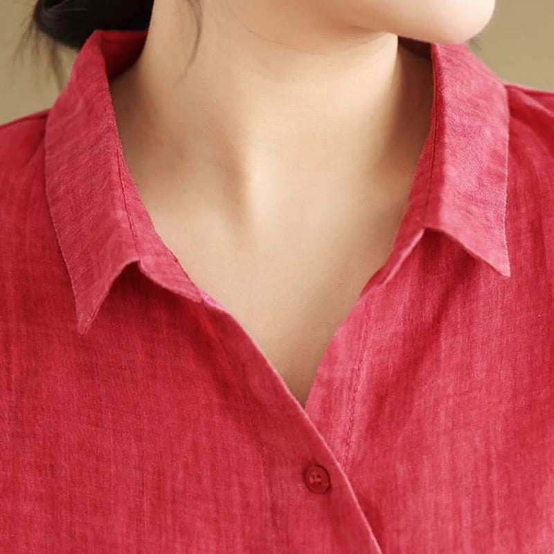 Buddha Stones Irregular Design Buttons Long Sleeve Women's Cotton Shirt