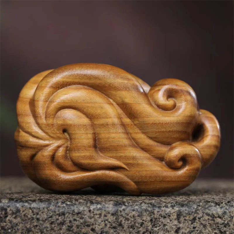 Buddha Stones Mini Nine Tailed Fox Green Sandalwood Peace Decoration Car Hanging Decoration