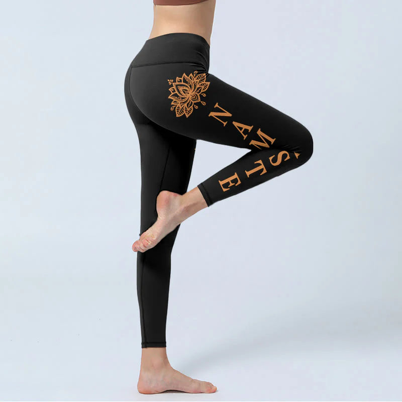 Buddha Stones Namaste Lotus Shape Gym Leggings Women's Yoga Pants