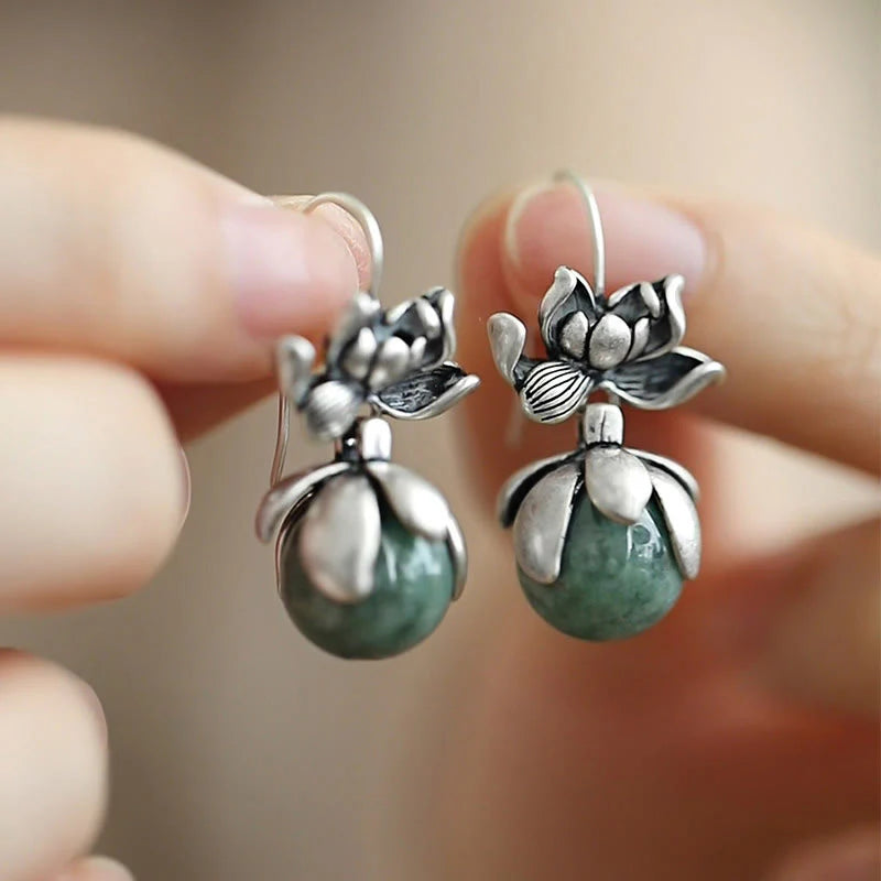 Buddha Stones Lotus Round Bead Copper Enlightenment Earrings