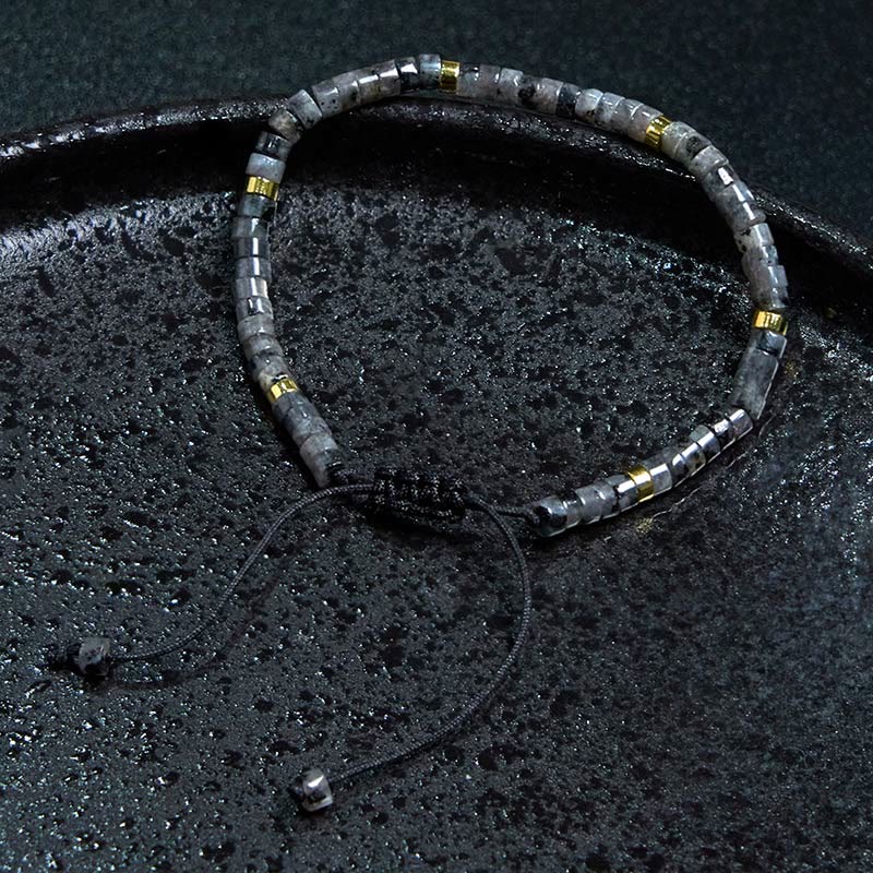 Buddha Stones Natural Black Glitter Stone Courage Spacer Bead Bracelet