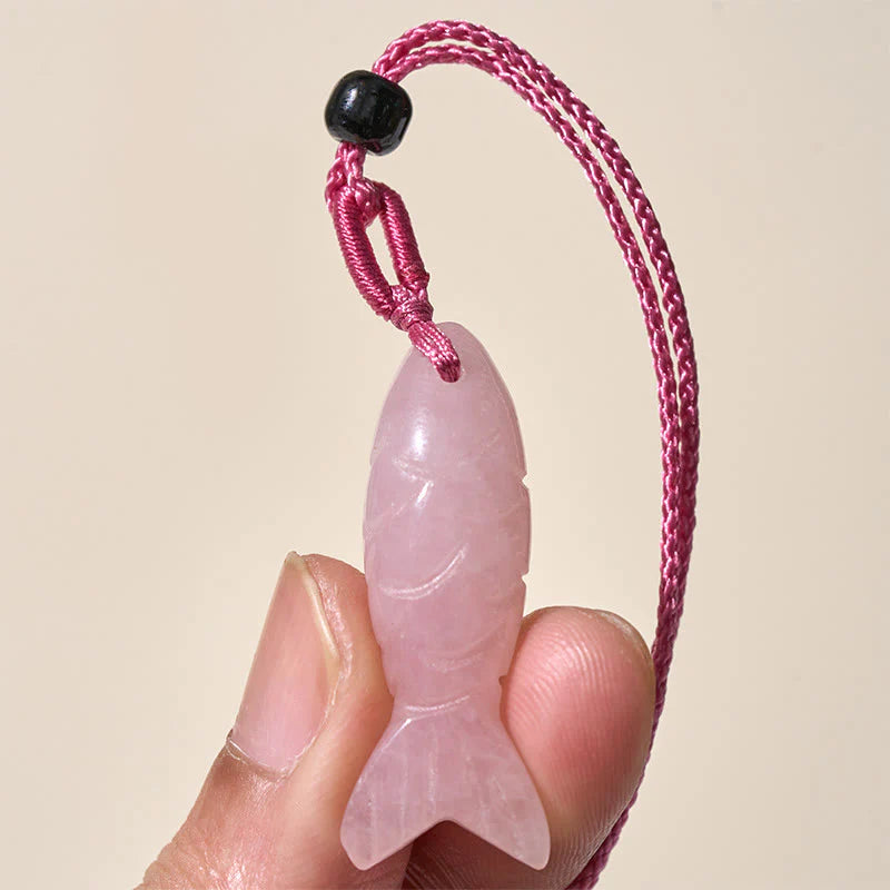 Buddha Stones Carving Koi Fish Pink Crystal Indian Agate Amethyst Warmth Prosperity Necklace Pendant