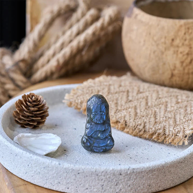 Buddha Stones Buddha Symbol Natural Labradorite Figurine Cure Statue Home Decoration