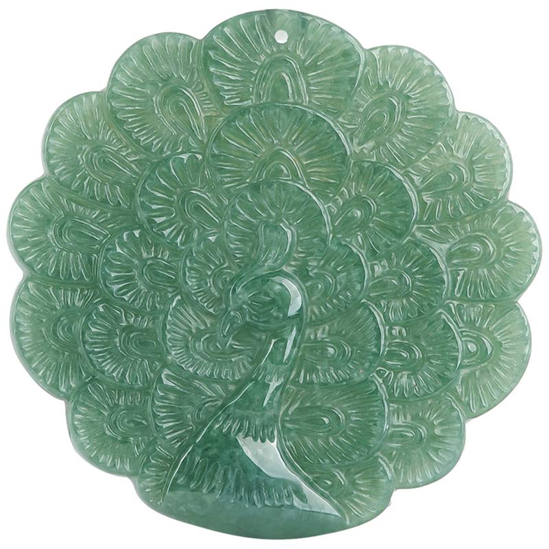 Buddha Stones Natural Jade Peacock Luck Prosperity Necklace Pendant