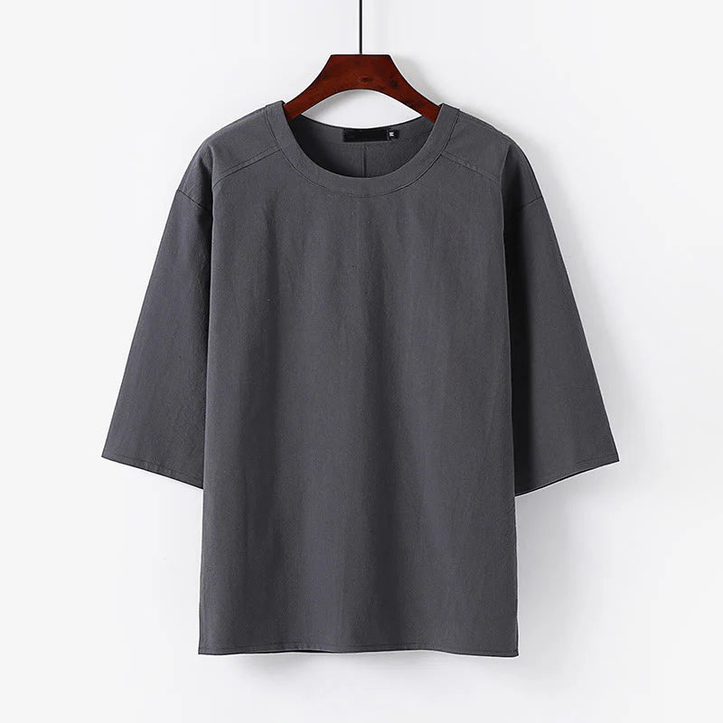 Buddha Stones Summer Casual Crew Neck Men's Half Sleeve Cotton Linen T-Shirt