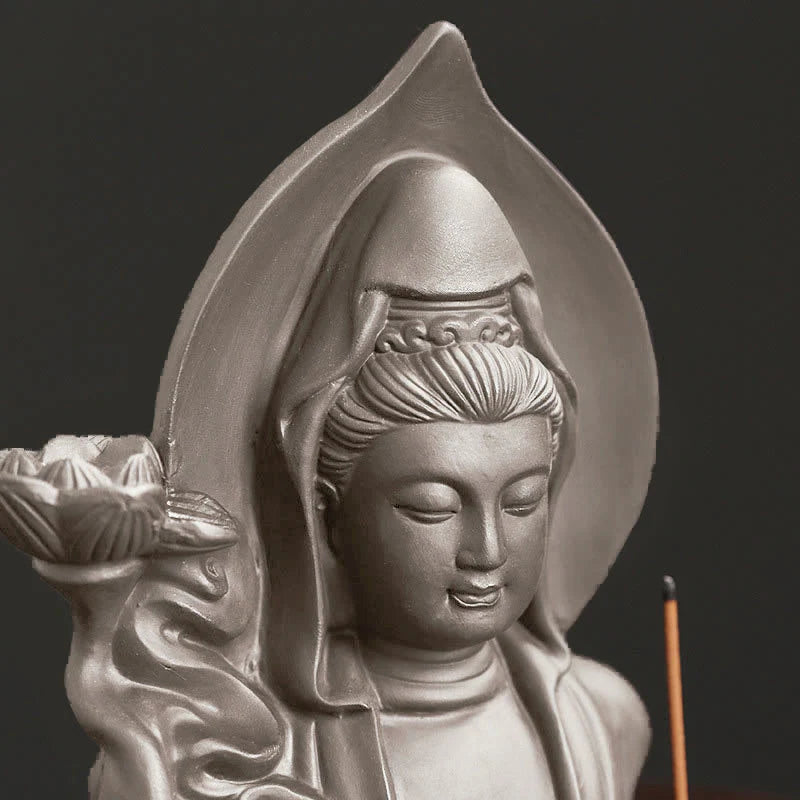 Buddha Stones Tibetan Avalokitesvara Buddha Lotus Healing Backflow Smoke Fountain Incense Burner