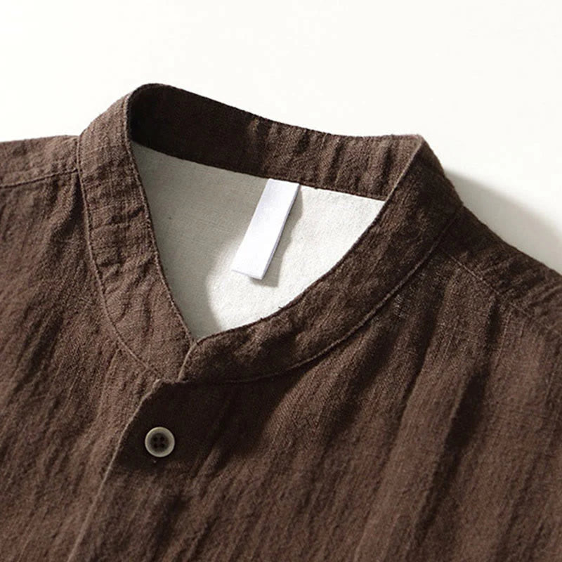 Buddha Stones Solid Color Men's Buttons Long Sleeve Cotton Linen Shirt With Pockets