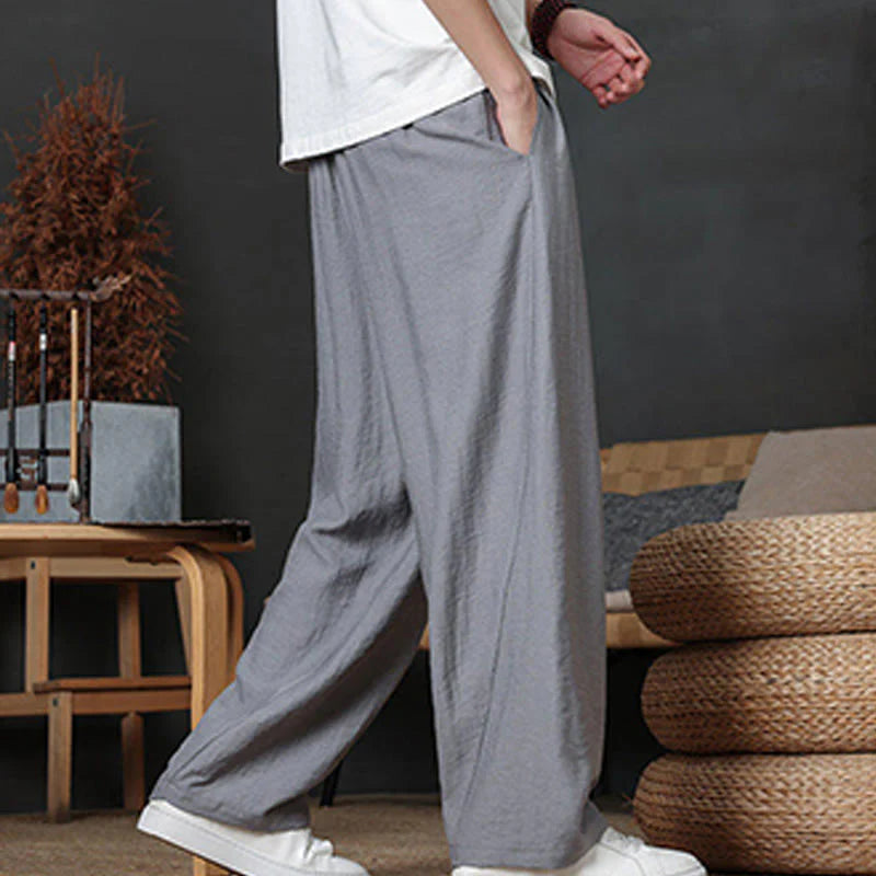 Buddha Stones Casual Plain Color Drawstring Design Men's Pants With Pockets