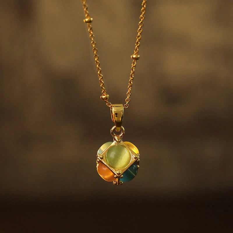 FREE Today: Support and Peace Multicolored Cat's Eye Inlaid Design Cube Necklace Pendant