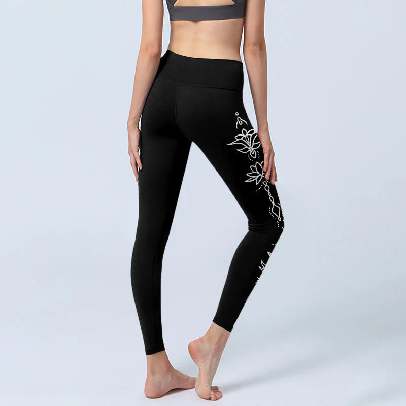 Buddha Stones Lotus Half Moon Pattern Gym Leggings Women's Yoga Pants