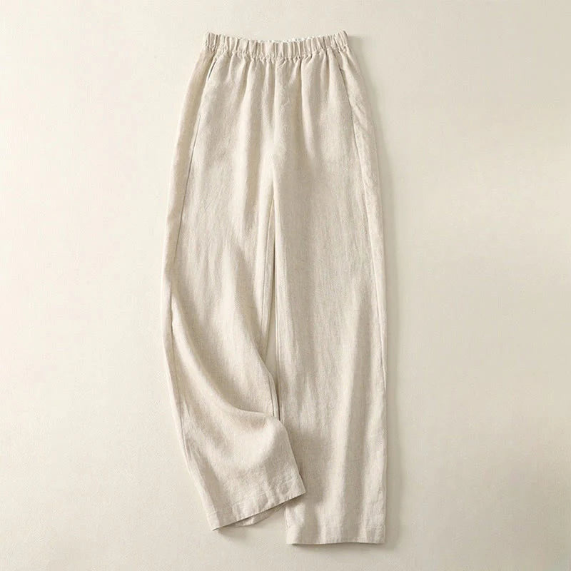 Buddha Stones Daily Plain Simple Design Cotton Linen Women's Pants With Pockets