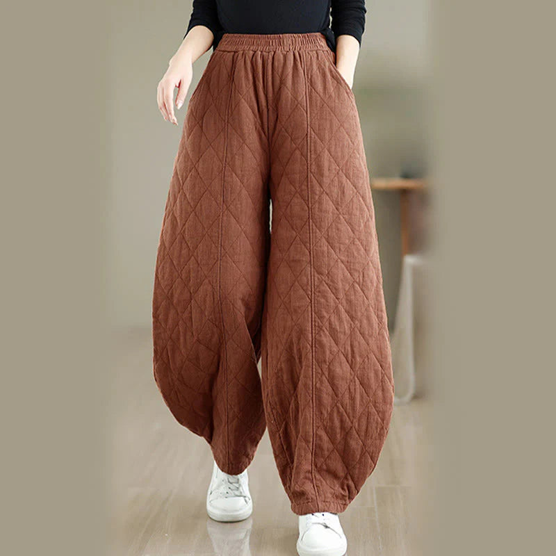 Buddha Stones Winter Diamond Pattern Cotton Women's Pants With Pockets