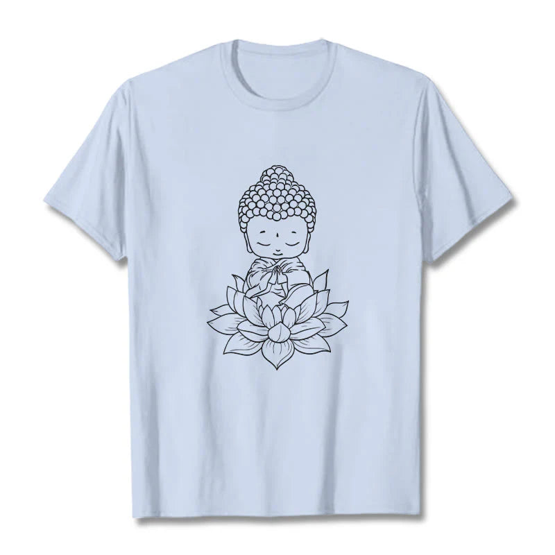 Buddha Stones Peaceful Buddha Lotus Flower Pattern Tee T-shirt