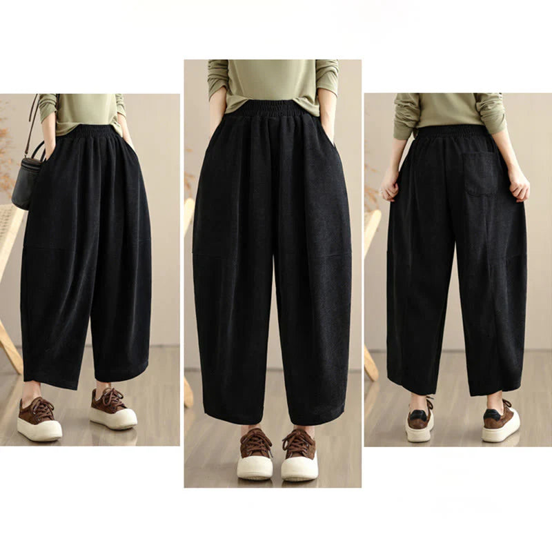 Buddha Stones Women's Fall Patchwork Plain Corduroy Harem Pants With Pockets