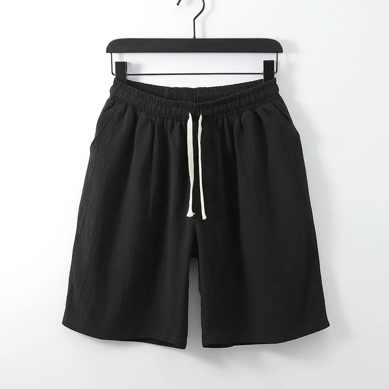 Buddha Stones Casual Solid Color Men's Straight Shorts With Pockets Cotton Shorts Men's Pants