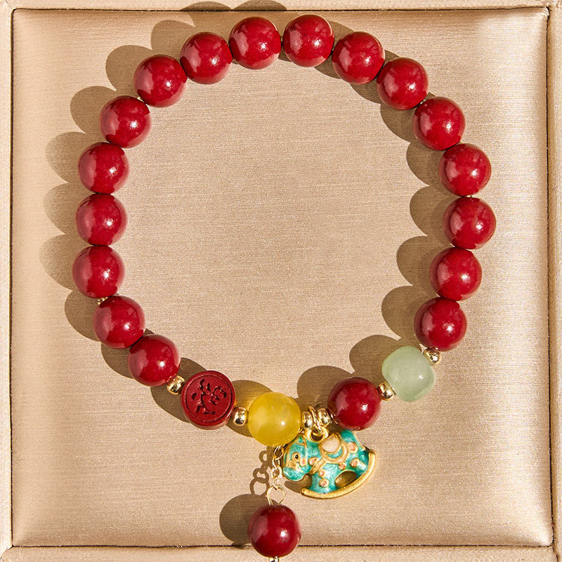 Buddha Stones Year Of The Horse Natural Cinnabar Red Agate Calm Confidence Bracelet