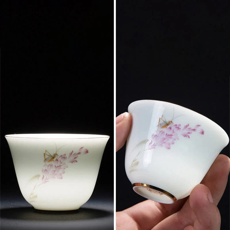 Buddha Stones Colorful Flowers Orchid Sea Waves Blue and White Porcelain Ceramic Teacup Kung Fu Tea Cup