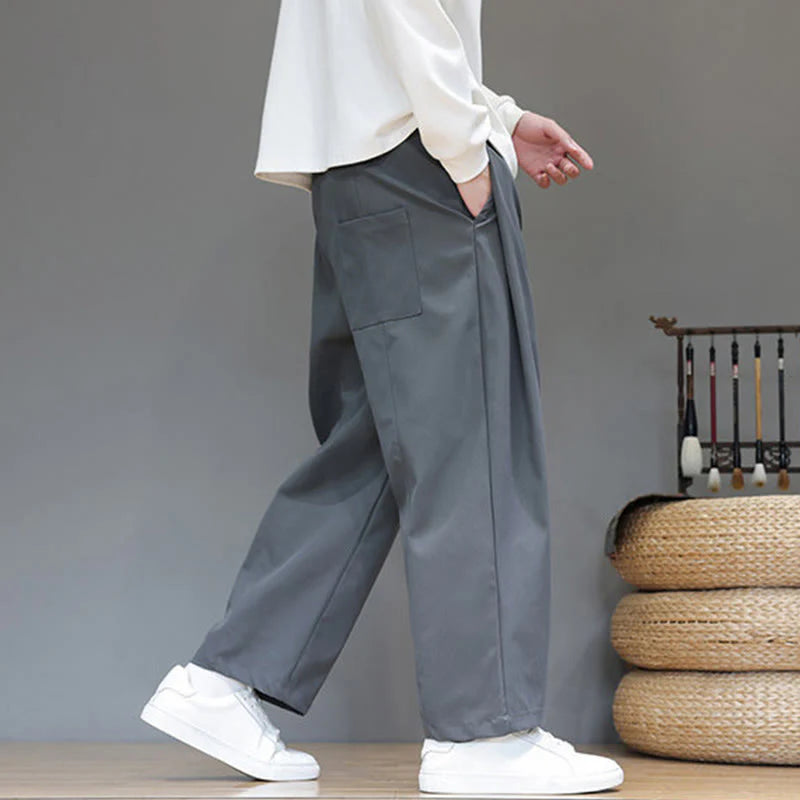 Buddha Stones Fall Solid Color Straight Leg Design Men's Harem Pants With Pockets