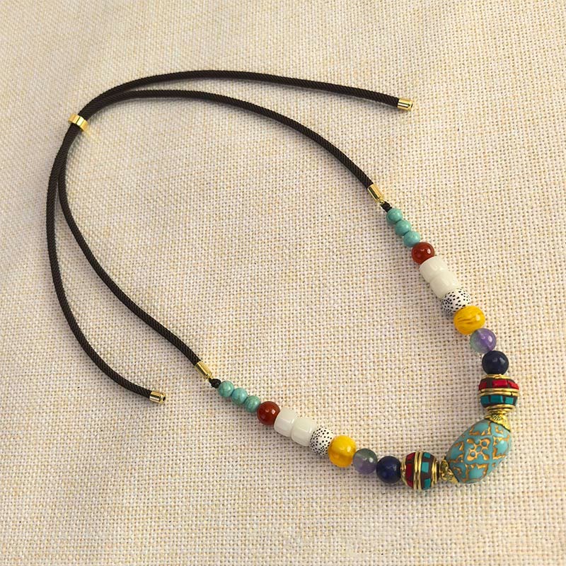 Buddha Stones Tibetan Handmade Turquoise Beads Balance Necklace Pendant
