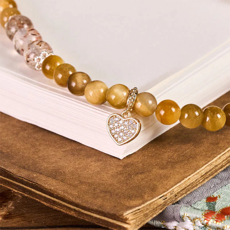 Buddha Stones Golden Tiger Eye Red Tiger Eye Heart Charm Strength Key Chain Phone Hanging Decoration