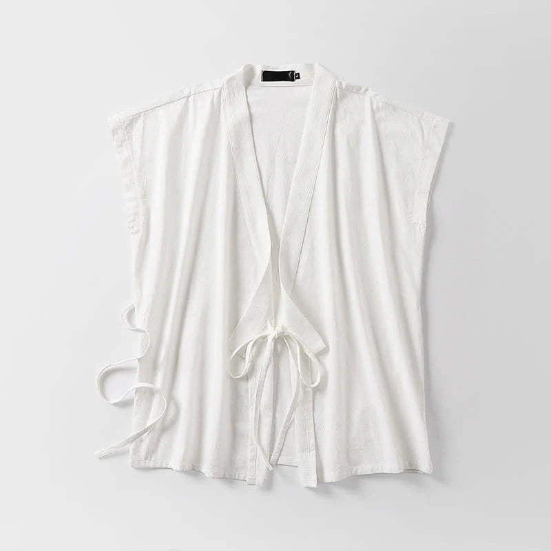 Buddha Stones Summer Solid Color V-Neck Sleeveless Men's Cotton Linen Vest
