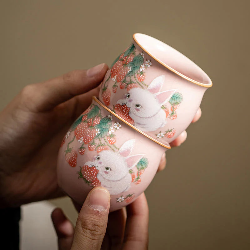 Buddha Stones Small Strawberry Rabbit Teacup Kung Fu Tea Cup 90ml With Gift Box
