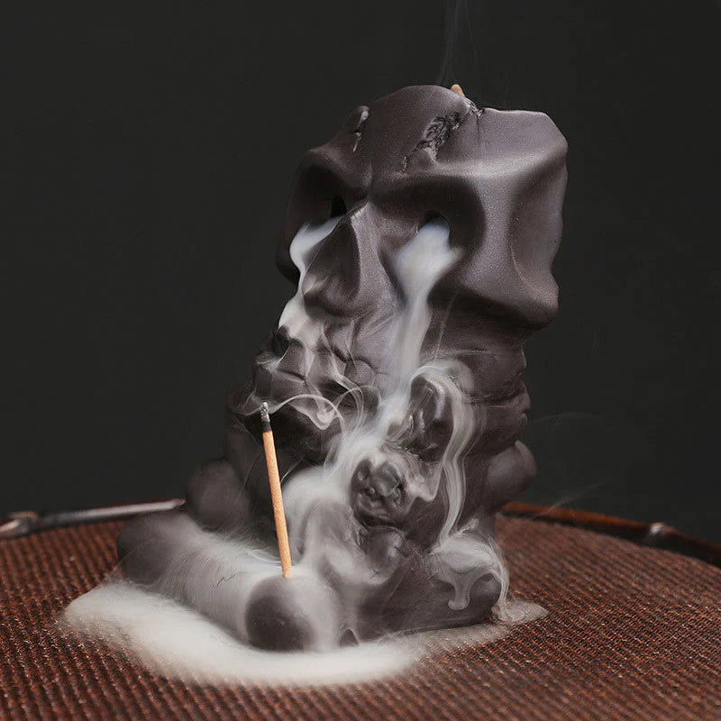 Buddha Stones Halloween Skull Head Purple Clay Healing Incense Burner Decoration
