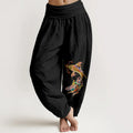 Buddha Stones Pure Cotton Brightly Colored Koi Fish Copper Coins Chinese Characters Pattern Women's Elastic Waist Harem Pants