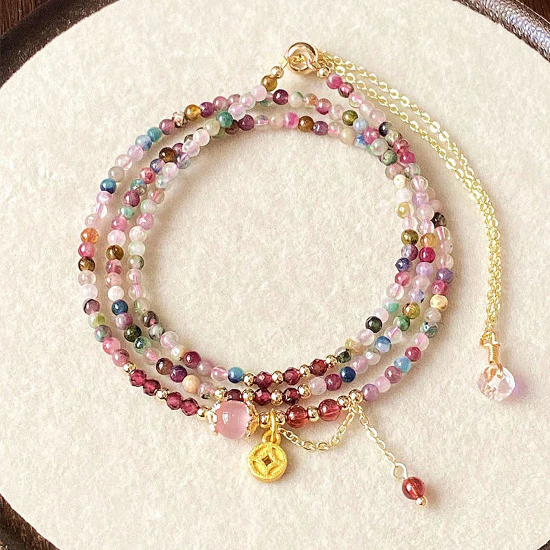 Buddha Stones 2.5 mm Irregular Beads Colored Tourmaline Coin Wisdom Bracelet