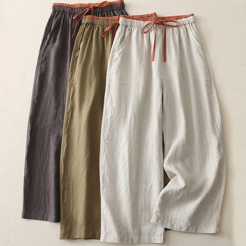 Buddha Stones Casual Colorblock Drawstring Women's Cotton Wide Leg Pants With Pockets