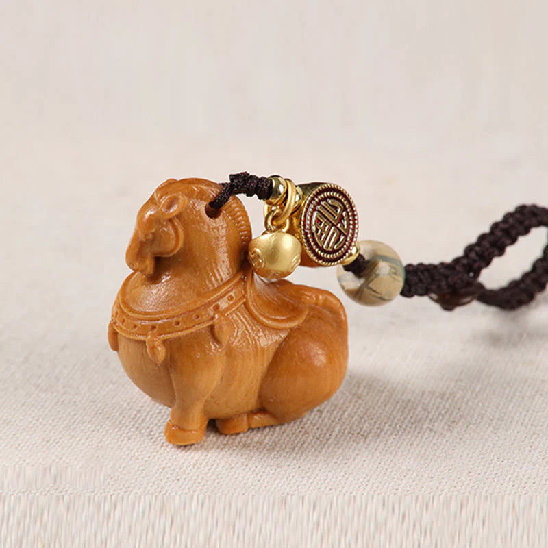 Buddha Stones Year Of The Horse Fu Character Small Leaf Red Sandalwood Various Sandalwood Balance Key Chain