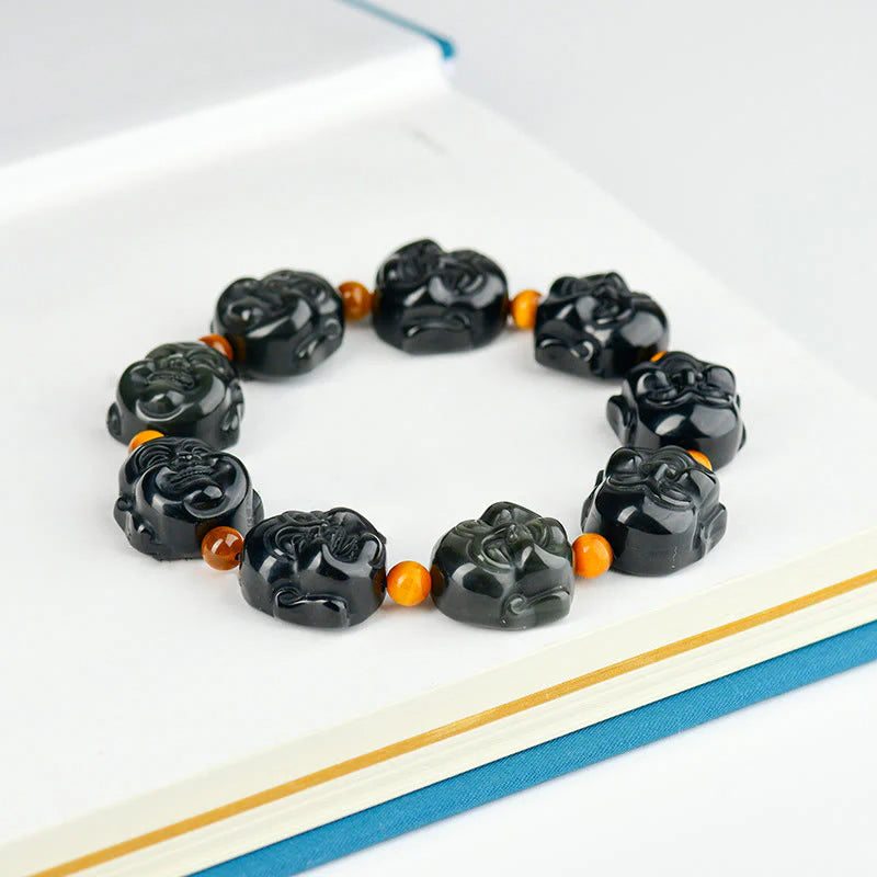 Buddha Stones Rainbow Obsidian Laughing Buddha Positive Transformation Bracelet