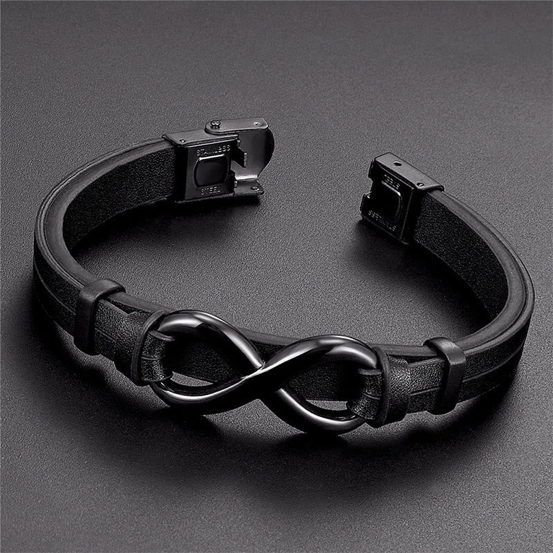 Buddha Stones Infinitely Design Titanium Steel Single Layer Leather Balance Bracelet
