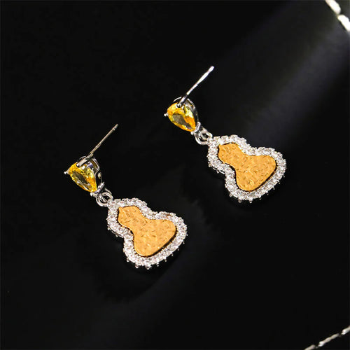 Buddha Stones Golden Gourd Zircon Copper Wealth Stud Earrings