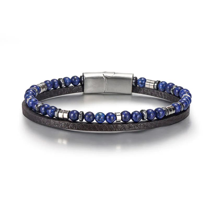 Buddha Stones Lapis Lazuli Tiger Eye Bead Balance Leather Bracelet