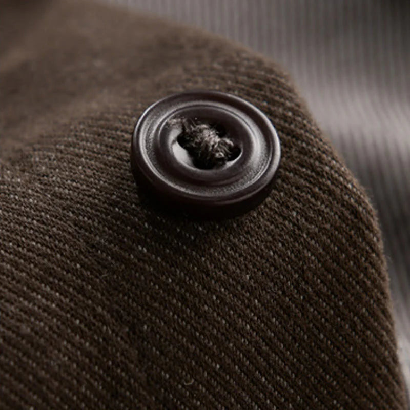 Buddha Stones Fall Solid Buttons Down Men's Stand Collar Long Sleeve Cotton Shirt
